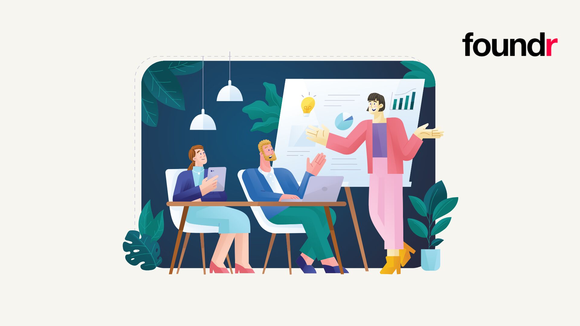 Three people preparing a pitch deck